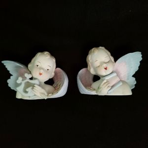 Vtg 1940s Lamore Porcelain Bisque China Cherub Bust Angel Harp Scroll #432 Japan